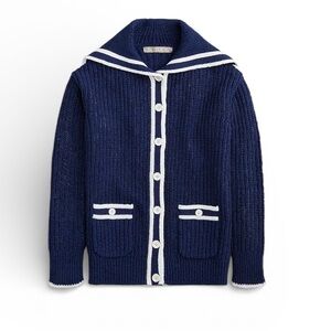 J. Crew Textured Sailor Cardigan Size Small Navy White Coastal Nautical Preppy